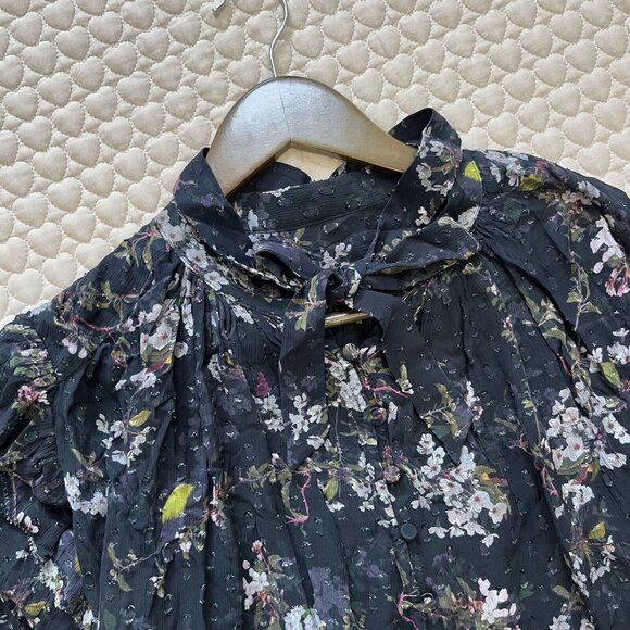 NWOT AllSaints women's Lara chiffon Shirt buttons closure Black Blouse Size 6 - Picture 7 of 14